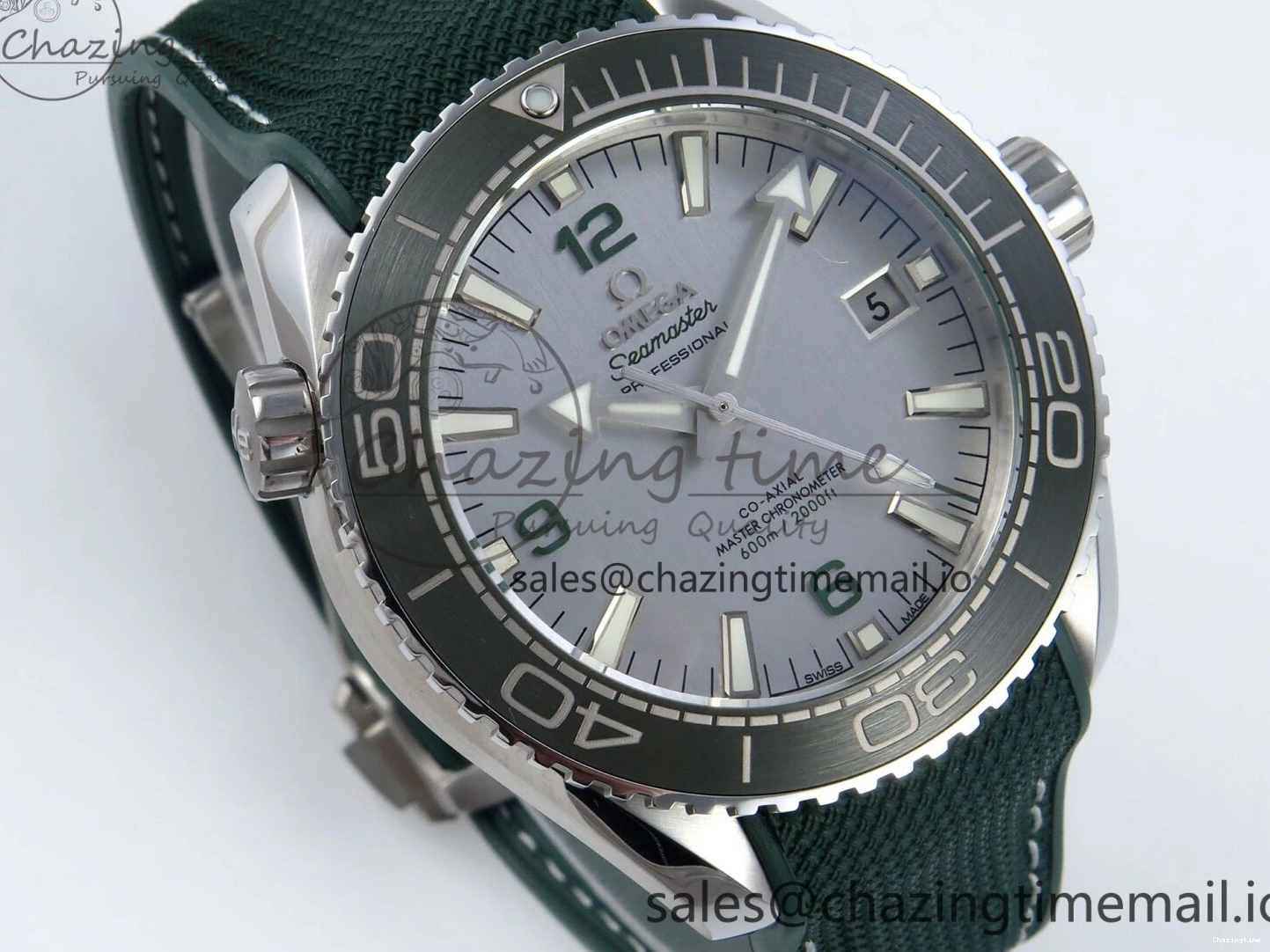 0416 Bold Seamaster Planet Ocean 600M 43.5mm SS SCF 1:1 Best Edition Green Bezel Gray Dial on Green Rubber Strap A8900 Super Clone 7666